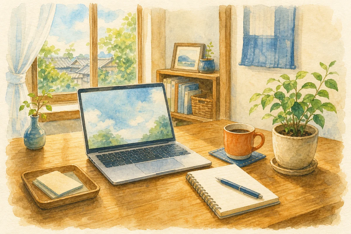 温かみのある小さなオフィスのイラスト